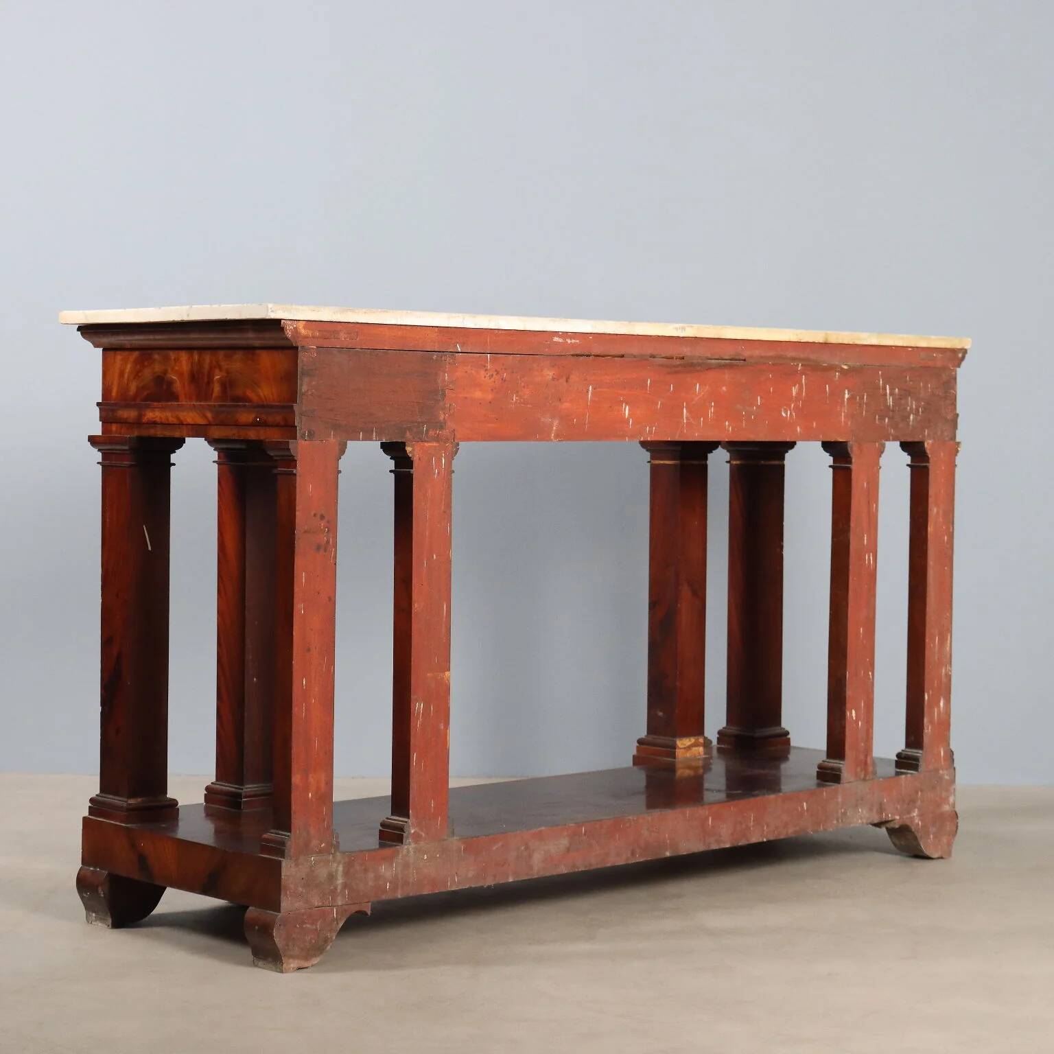 Empire console in mahogany and white marble, 19th century.