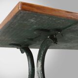 French bistro table with elegant metal base and oak top, ca. 1890