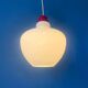 Mid-Century opaline glass suspension with a red upper part and ceiling cover.