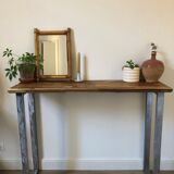 Console in solid acacia and steel legs