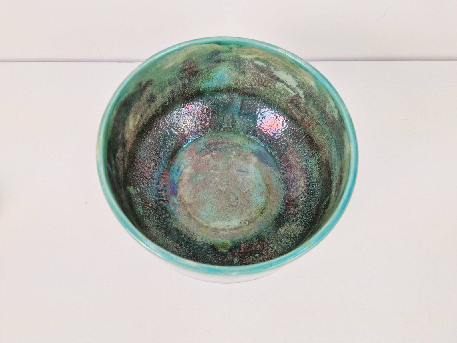 Vintage Handmade Green Luster Glaze Ceramic Bowl, 1960