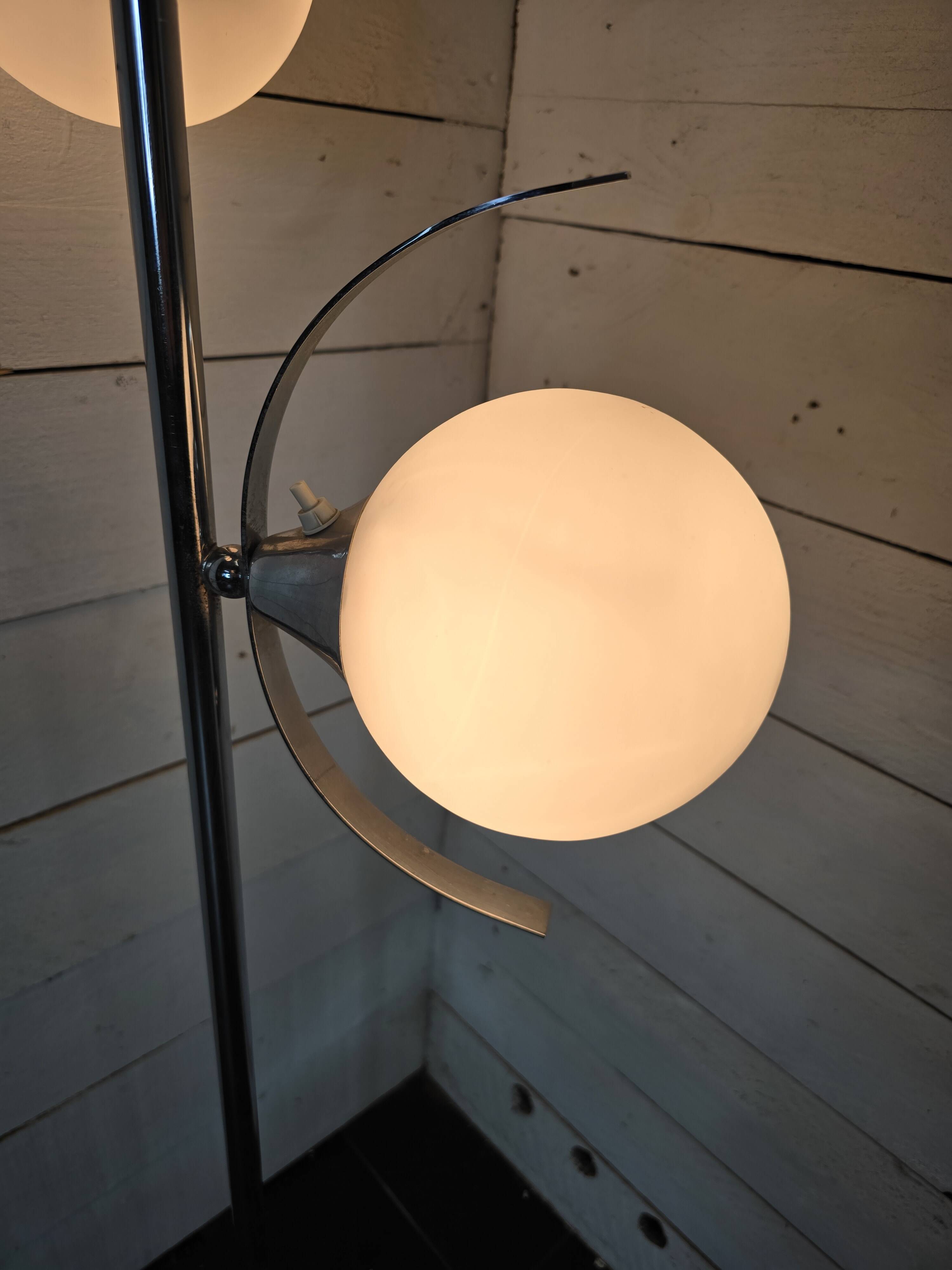 70s chrome metal floor lamp with 3 opaline ball lights