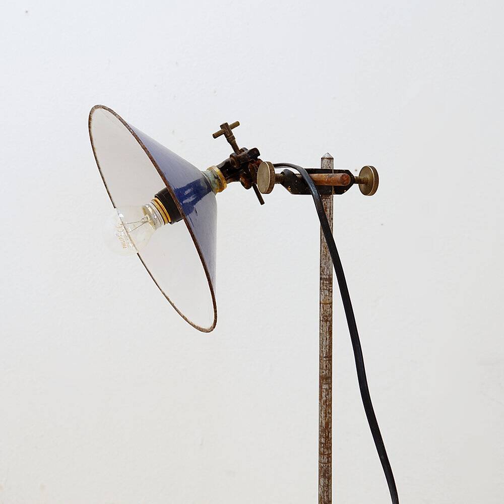 Industrial desk lamp with cobalt blue enamel shade - 1950s