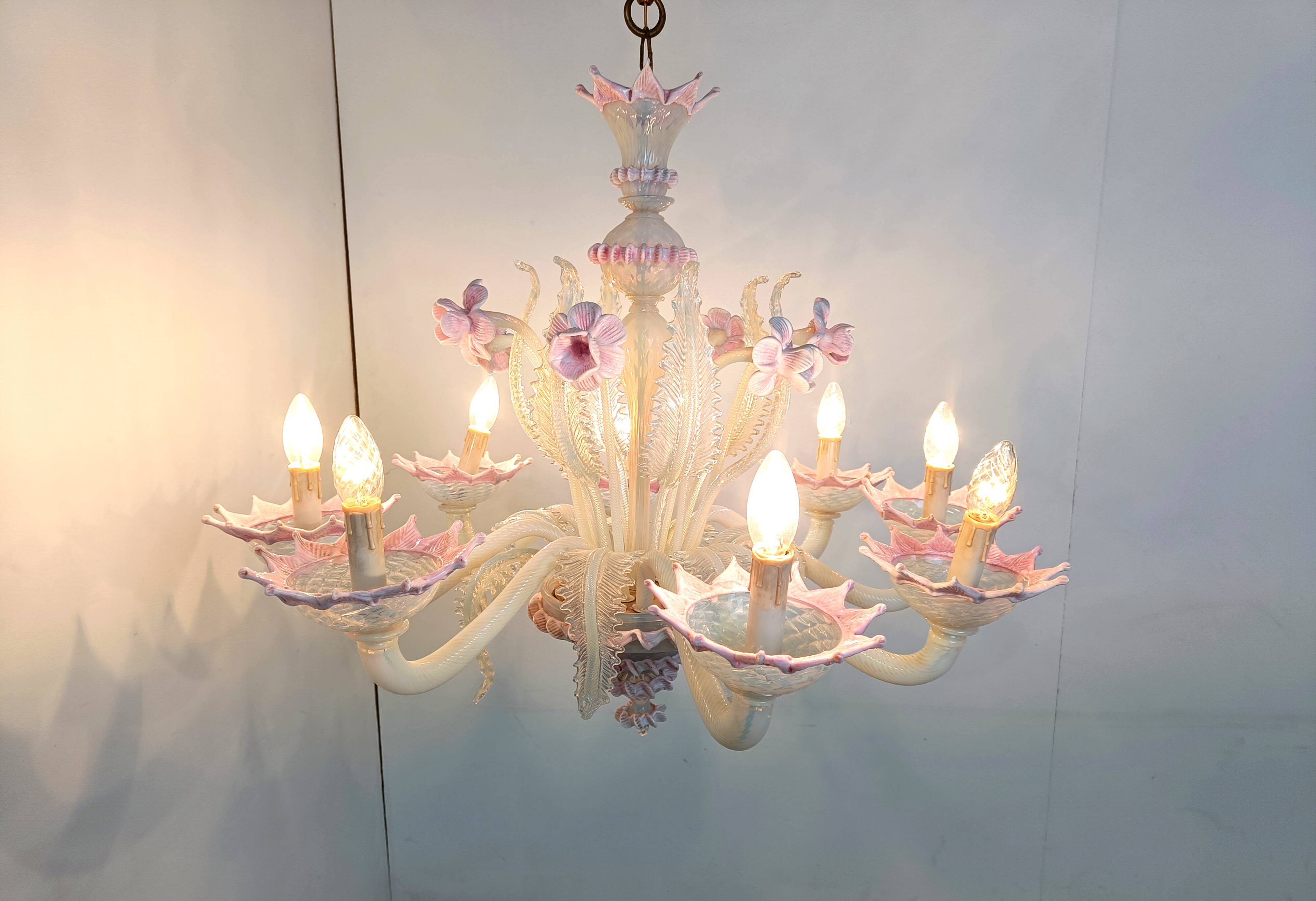 Vintage murano glass flower chandelier, 1950s