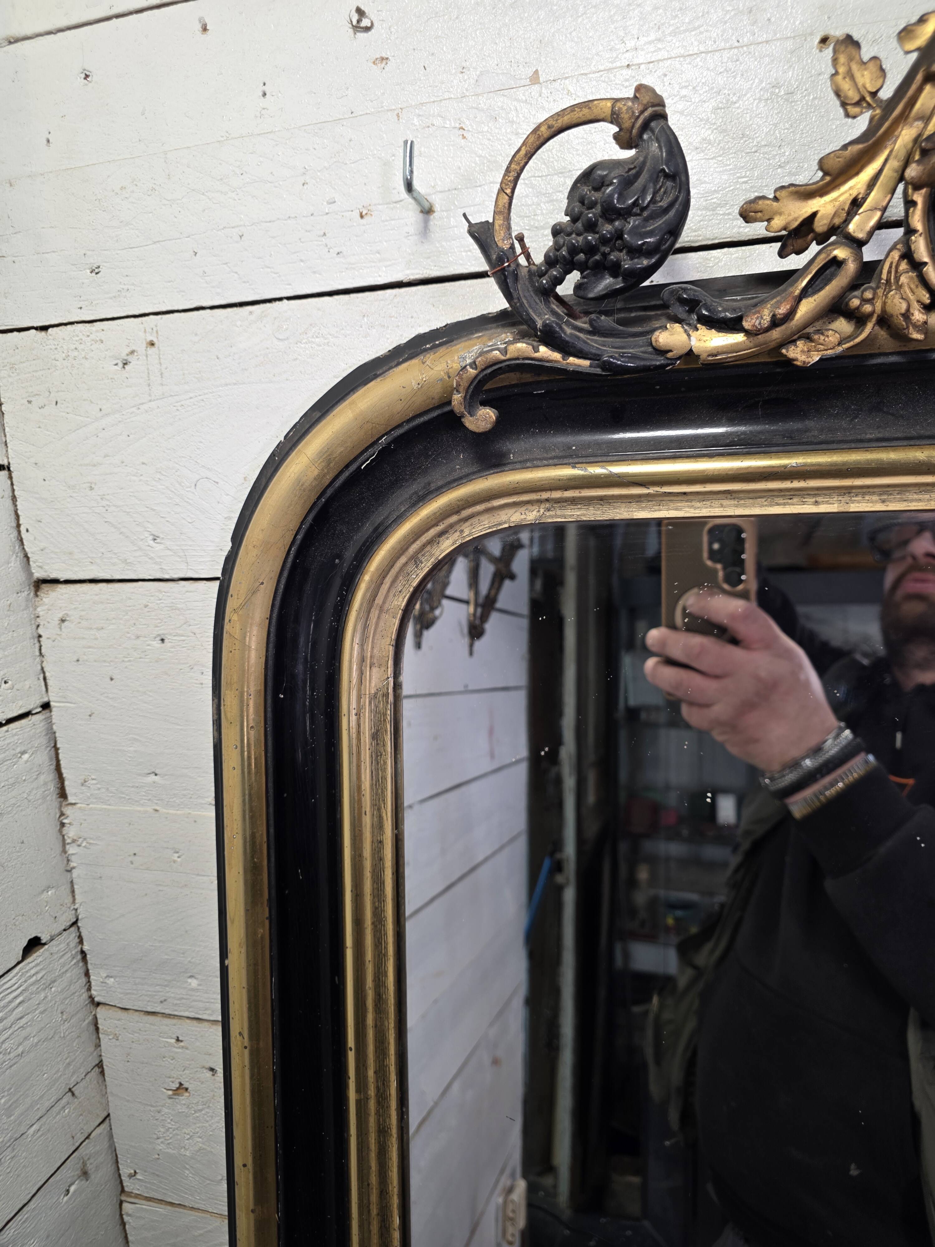 Napoleon III mirror from the 19th century with gold leaf, 190cm H