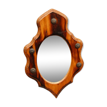 Mirror badge in flamed pine, 33x22 cm
