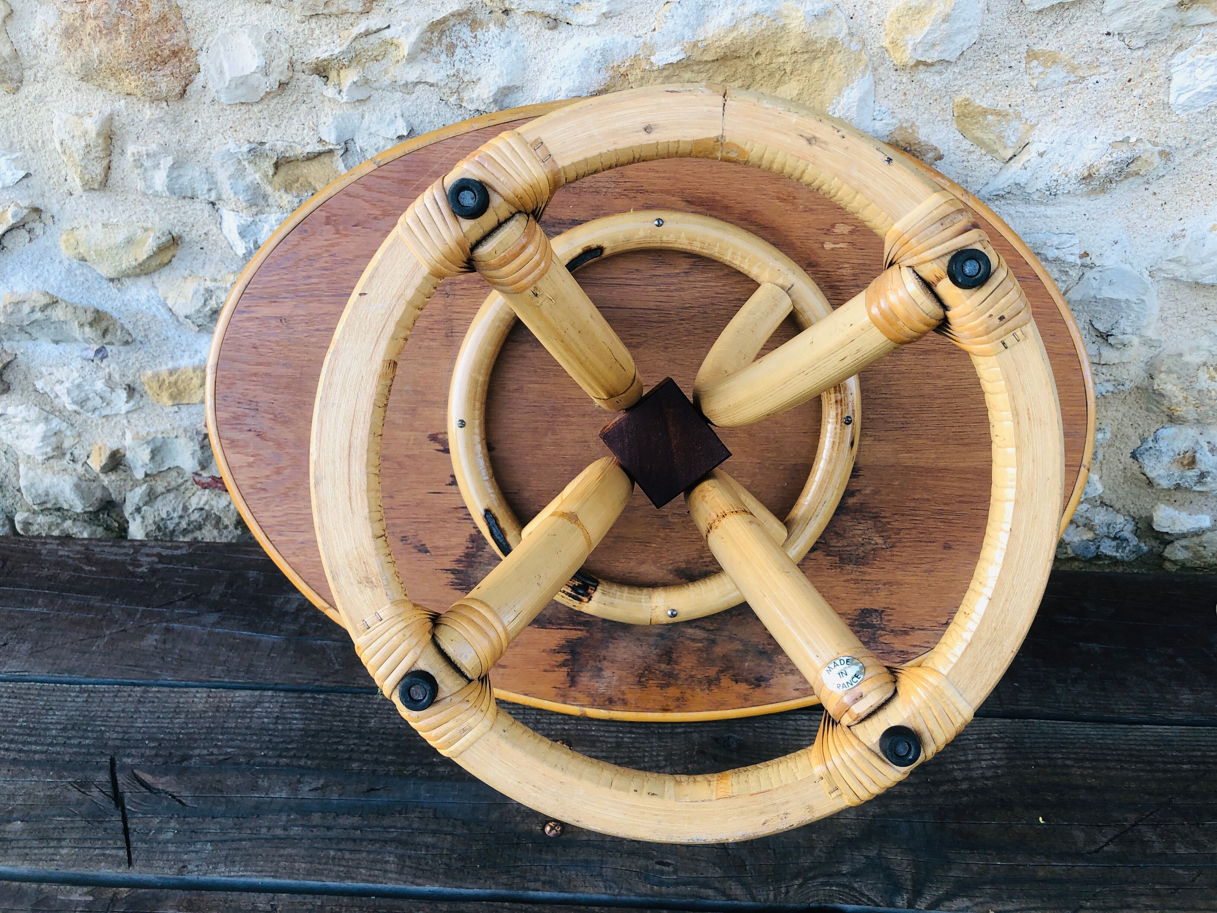 Vintage coffee table in light wood and bamboo, circa 60