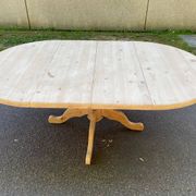 Table à manger ronde extensible pied central rénovée en bois massif 200cm