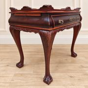 Antique walnut side table / tea table with drawer, shelves