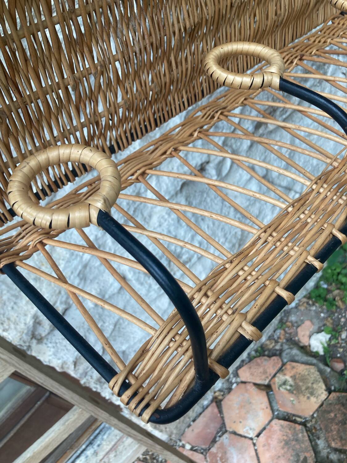 Vintage rattan wall coat rack