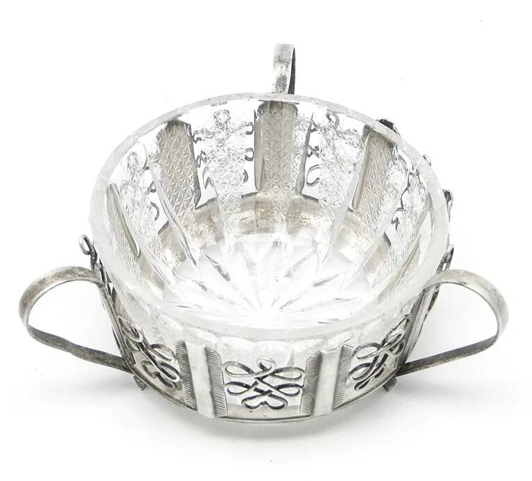 Postmodernist sugar bowl, silver-plated brass, HEFRA, Poland, 1970s