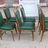 Series 6 chairs imitation green leather 1950