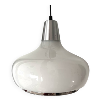 Vintage pendant light in white and silver opaline