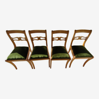 Set 4 chairs sitting green velvet