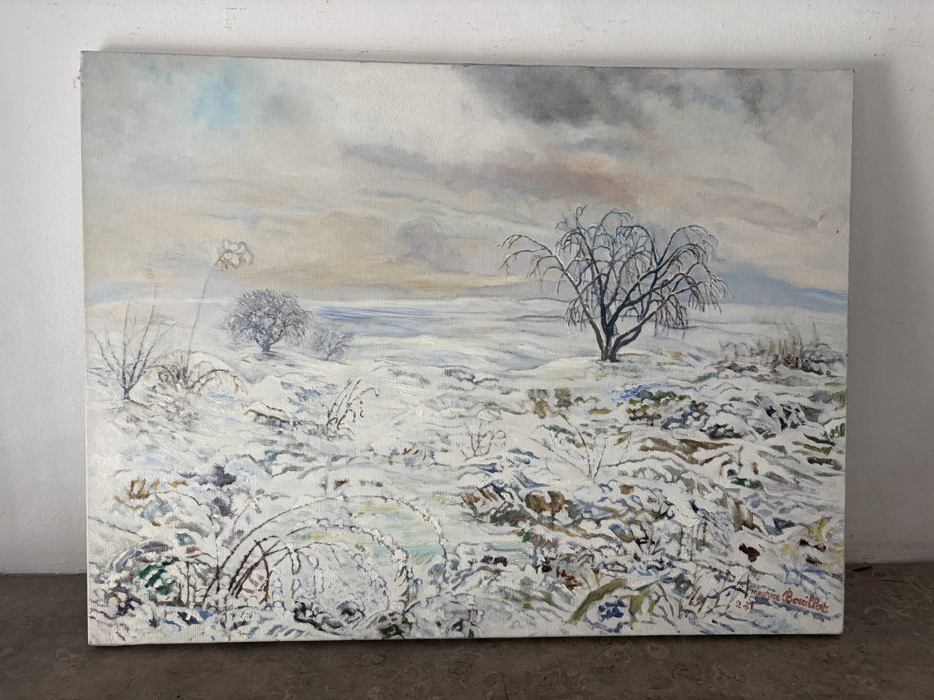 Winter landscape, oil on canvas signed Maurice Bouillot 1971