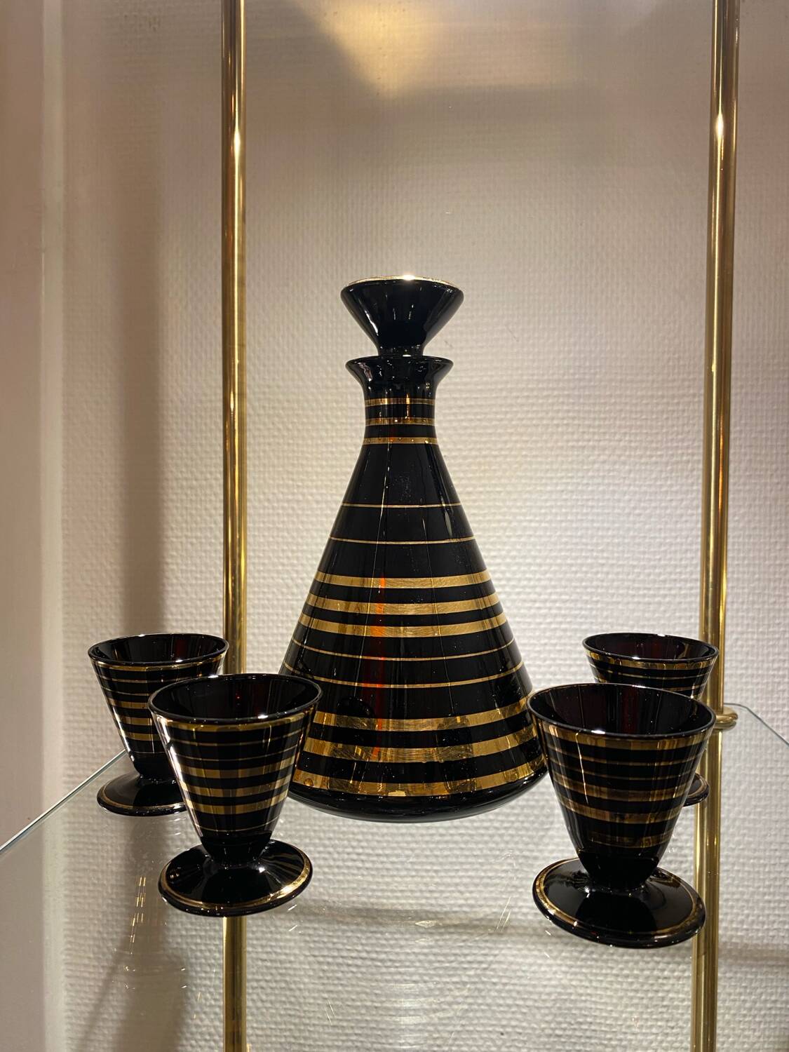 Art Deco hyalite glass liqueur set by Rupel Boom