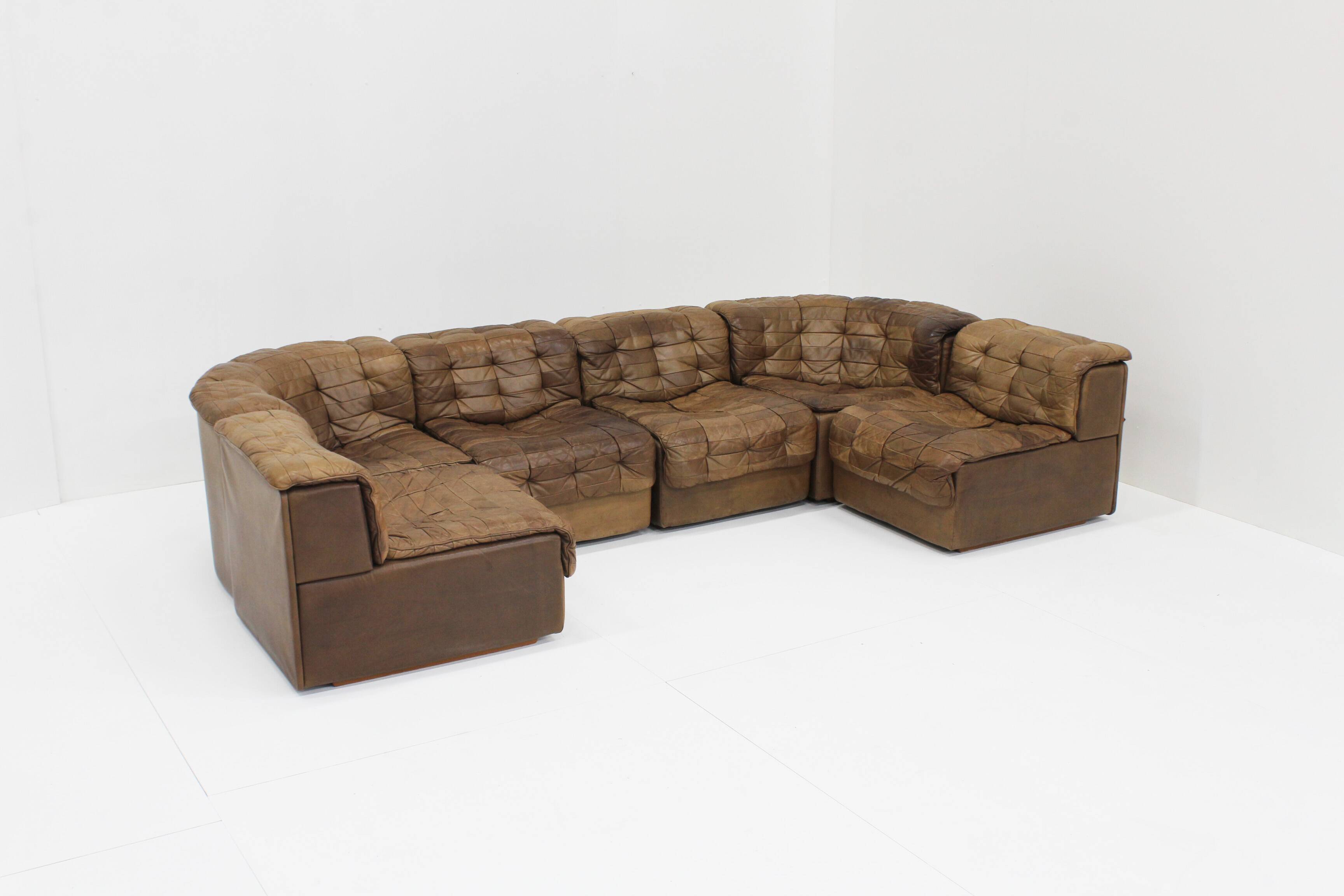 Vintage De Sede DS 11 modular sofa brown patchwork leather , set of 6