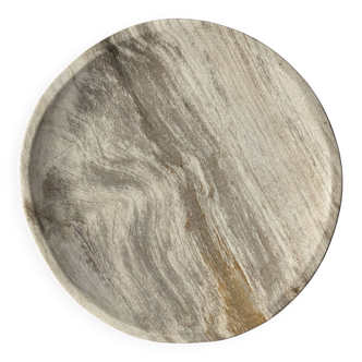 Petrified wood vide poche, circular dish or plate in light beige D25.