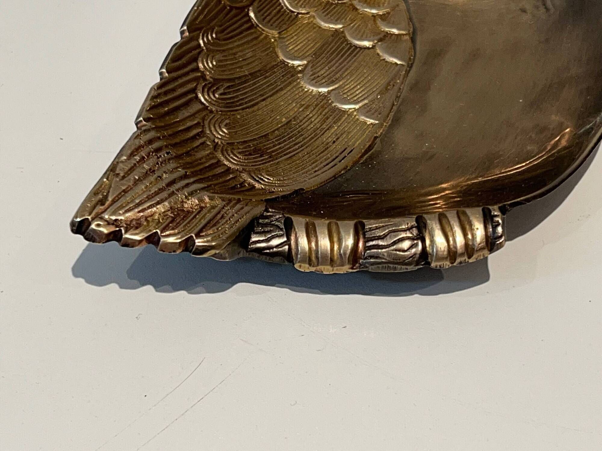 Brass Owl Catchall with Chiseled Feather Decoration. Italian Work in the