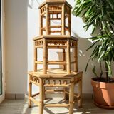 3 Vintage Bamboo Hexagonal Nesting Coffee Tables, 1970s