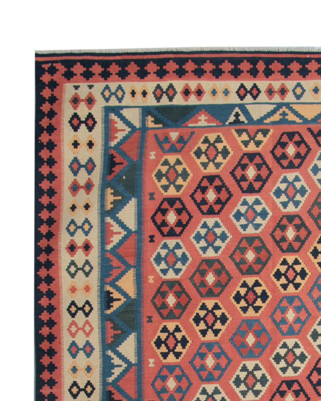 Vintage Kilim Runner Rug in Red, Blue & Terracotta Flatweave 323x218cm