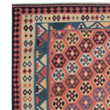 Vintage Kilim Runner Rug in Red, Blue & Terracotta Flatweave 323x218cm