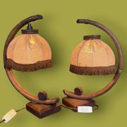 Pair of bamboo and jute bedside lamps, 1970s