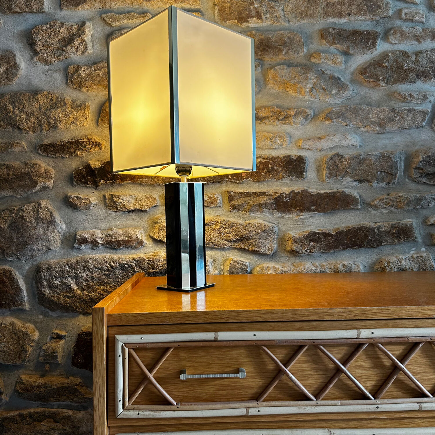 Oak and rattan chest of drawers 1960