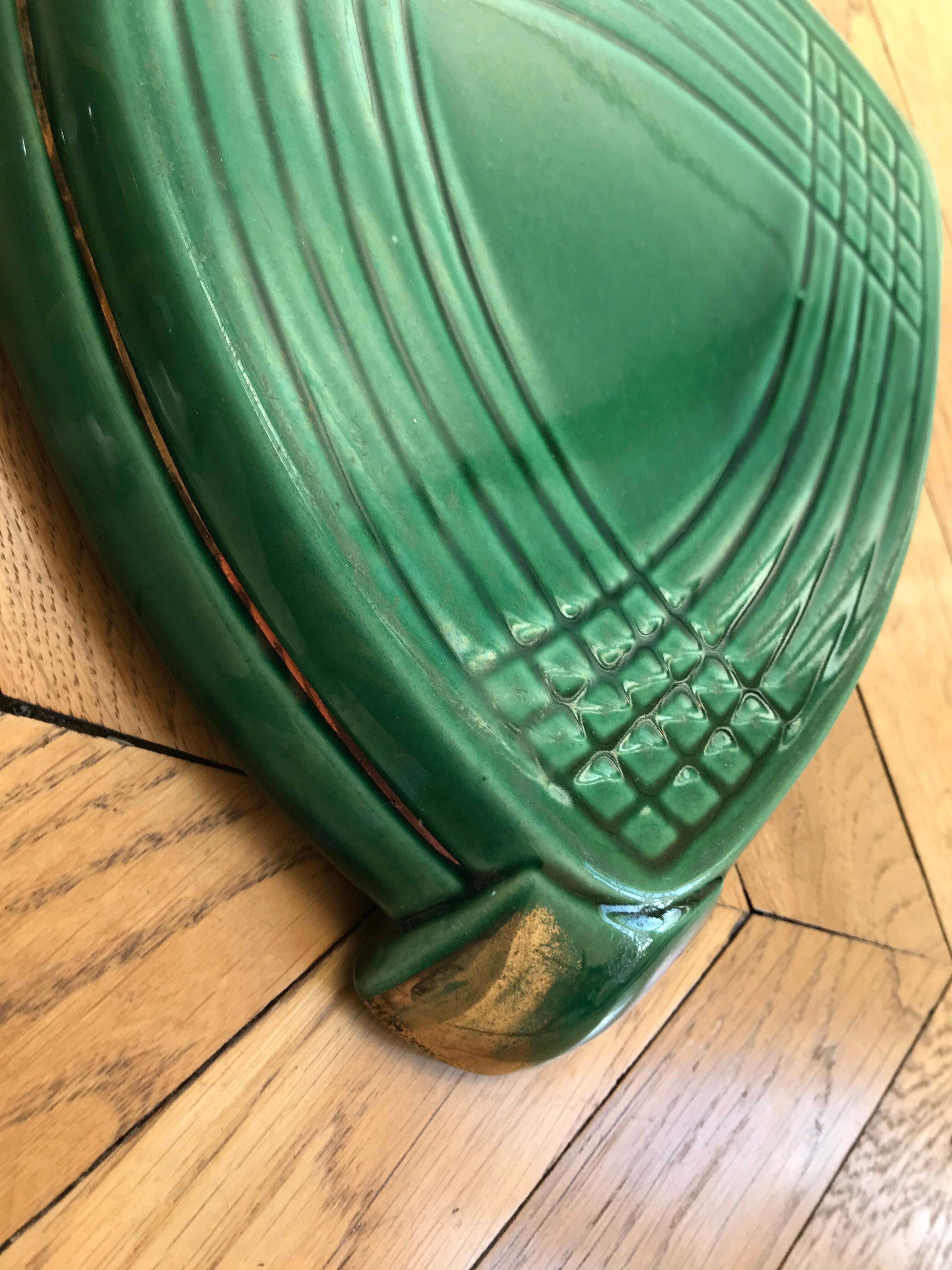 Dessous de plat art deco vert et doré faïence