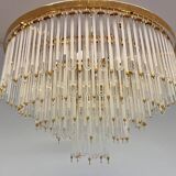 Paire de grands lustres en verre et laiton autrichiens XXL - années 1980