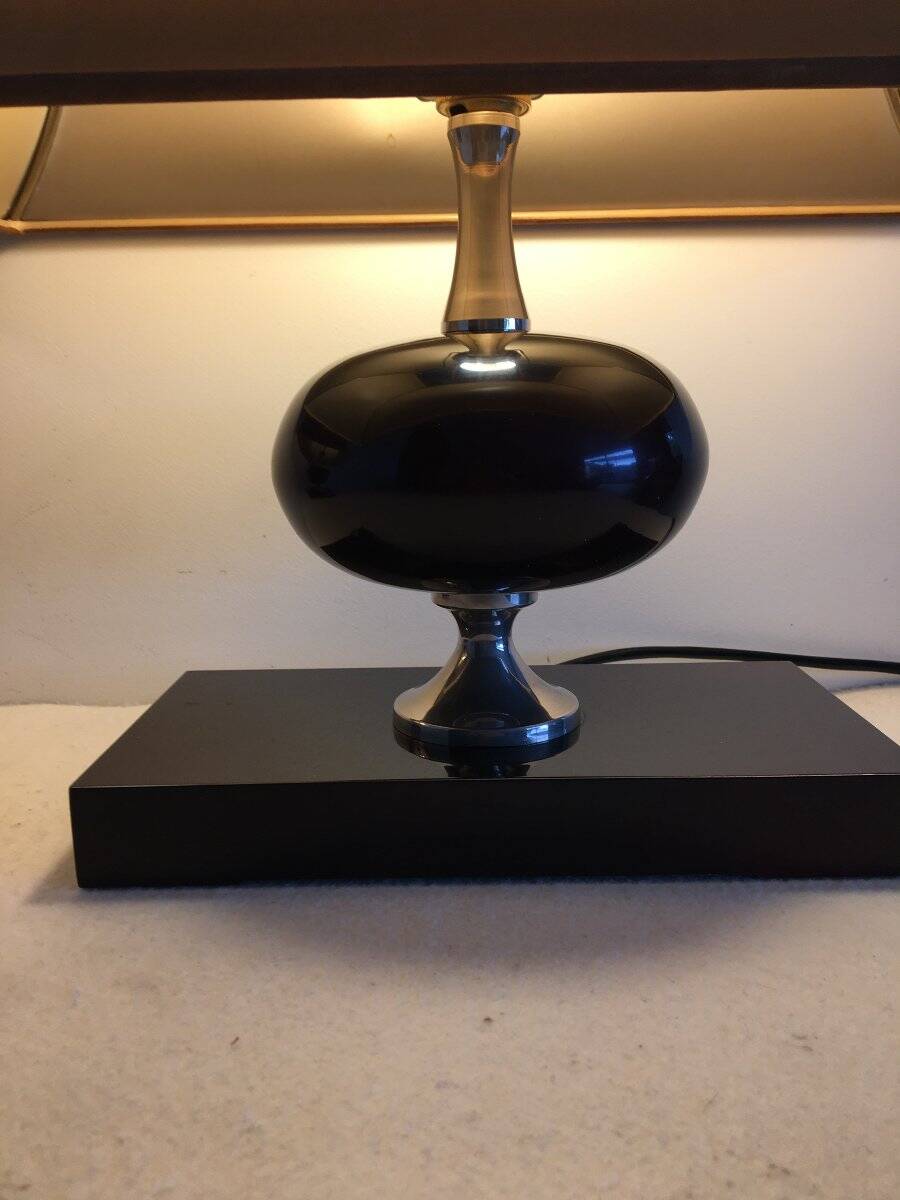 Pair of lamps, resin and chrome steel, by Philippe Barbier, circa 1970.