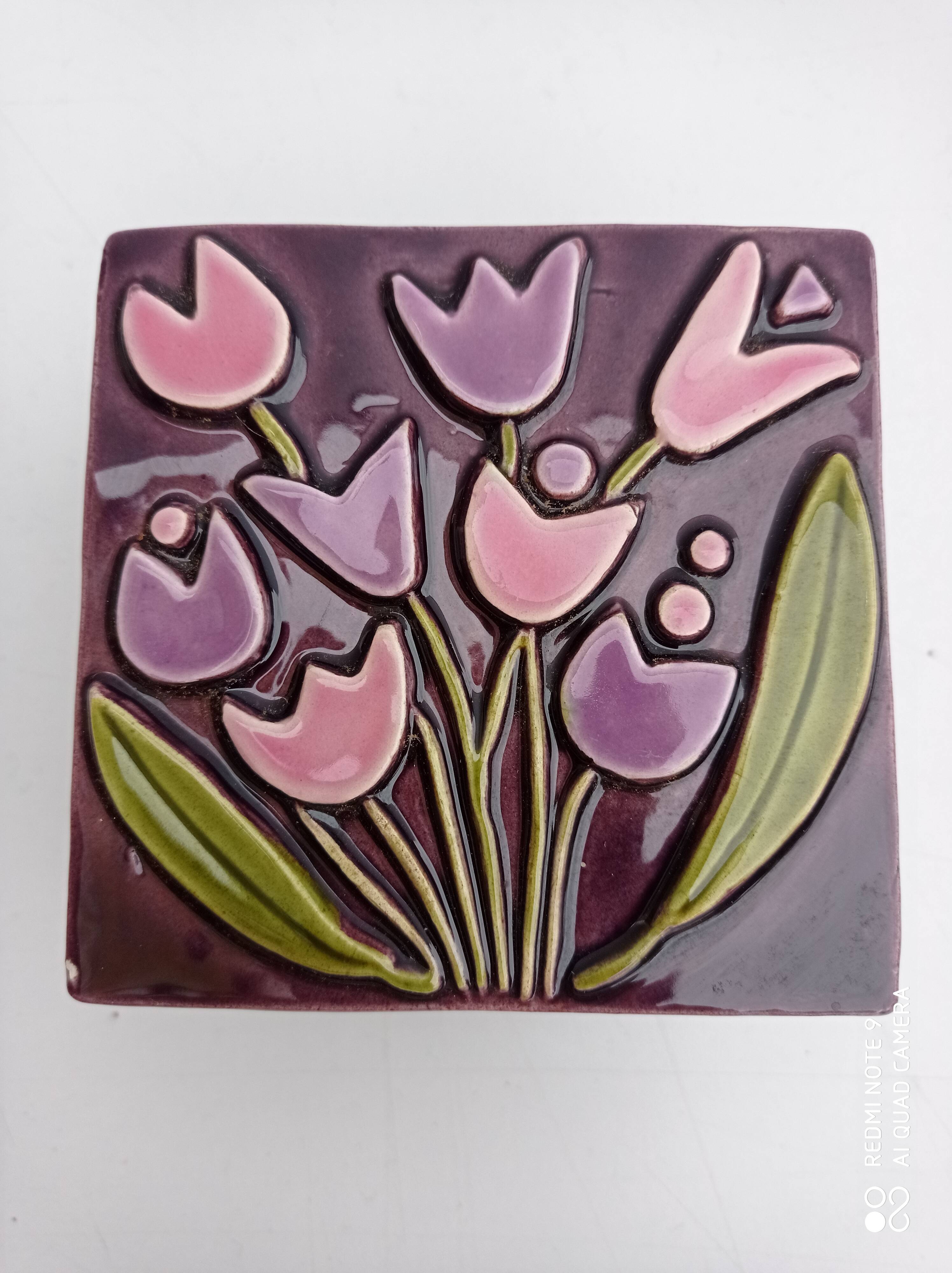 Mithé Espelt - "Tulips" jewelry box in glazed ceramic - 1965