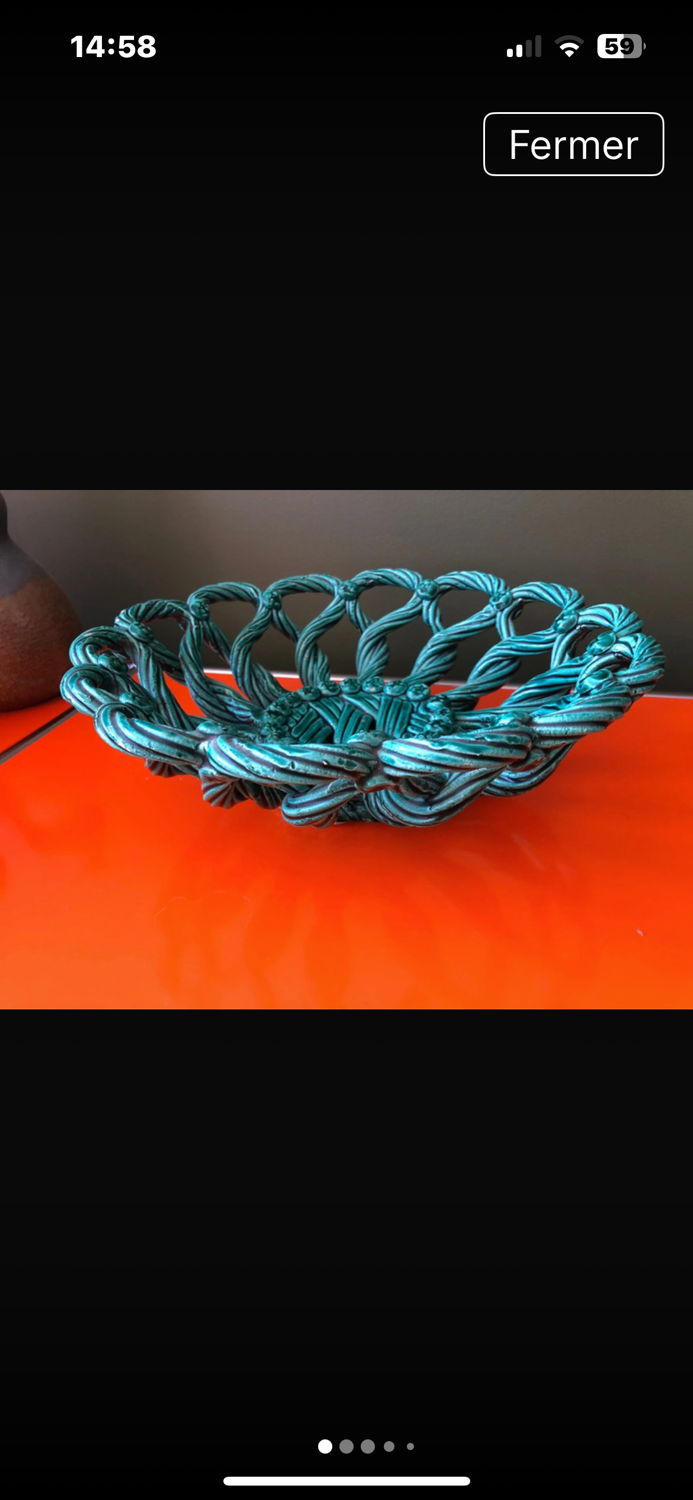 Vintage woven green basket Vallauris