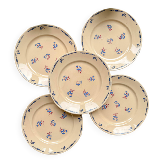 5 petites assiettes porcelaine vintage K&G Luneville "Flore" 1950s petites fleures bleues