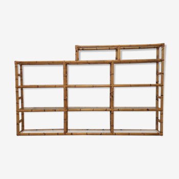 Bookcase, vintage bamboo shelf with glass shelves