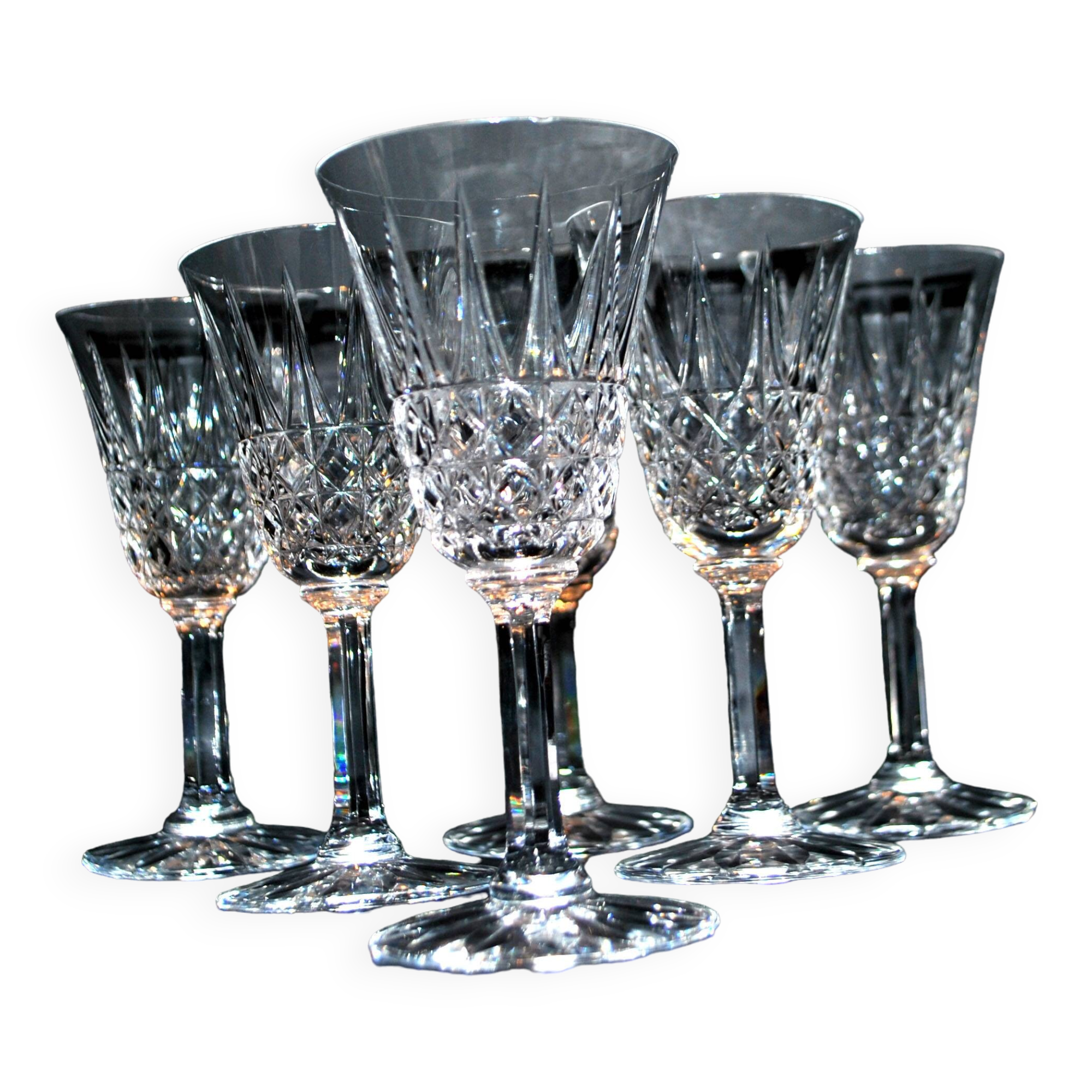 Set of 6 tarn white wine glasses 13.8 cm in diamond cut crystal from saint-louis