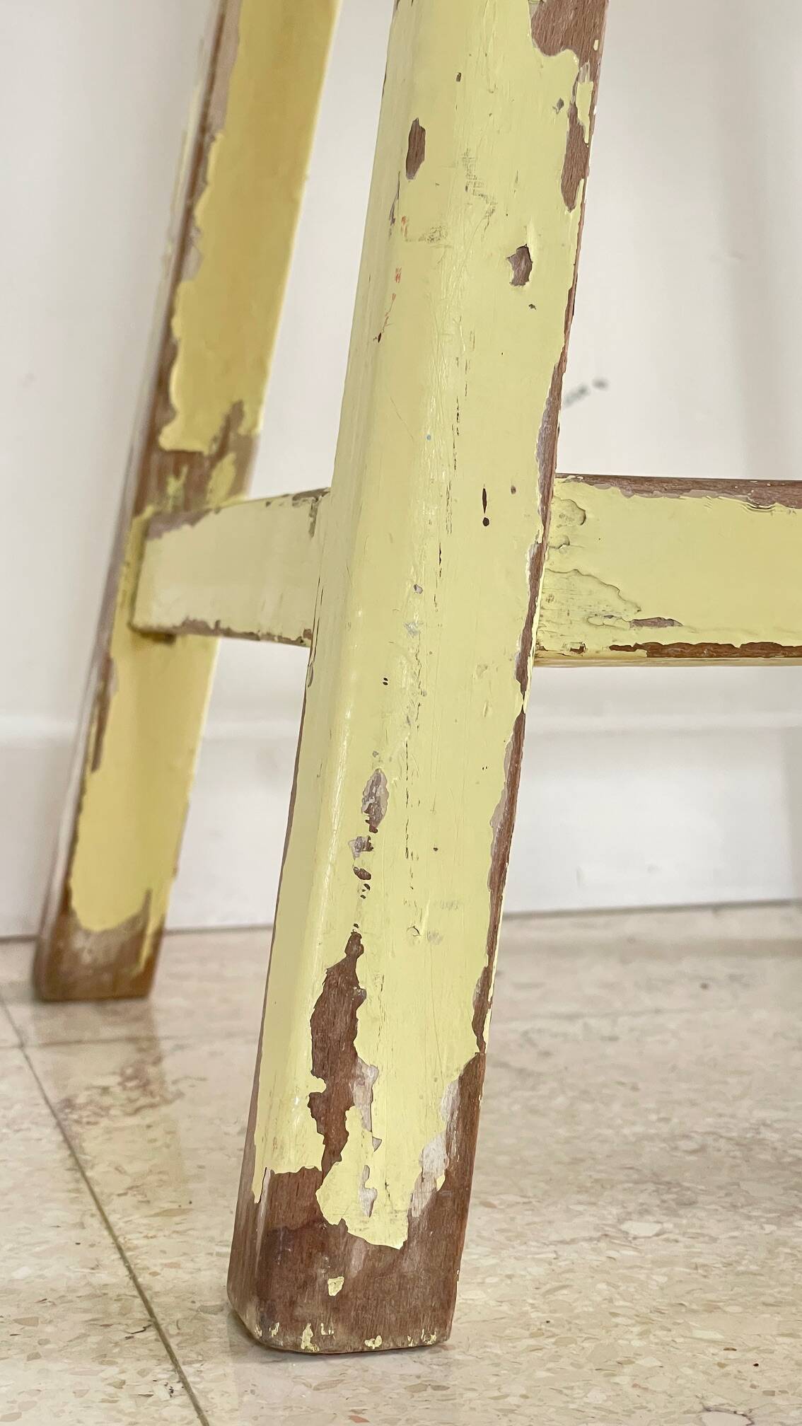 Vintage stool in solid oak green seat