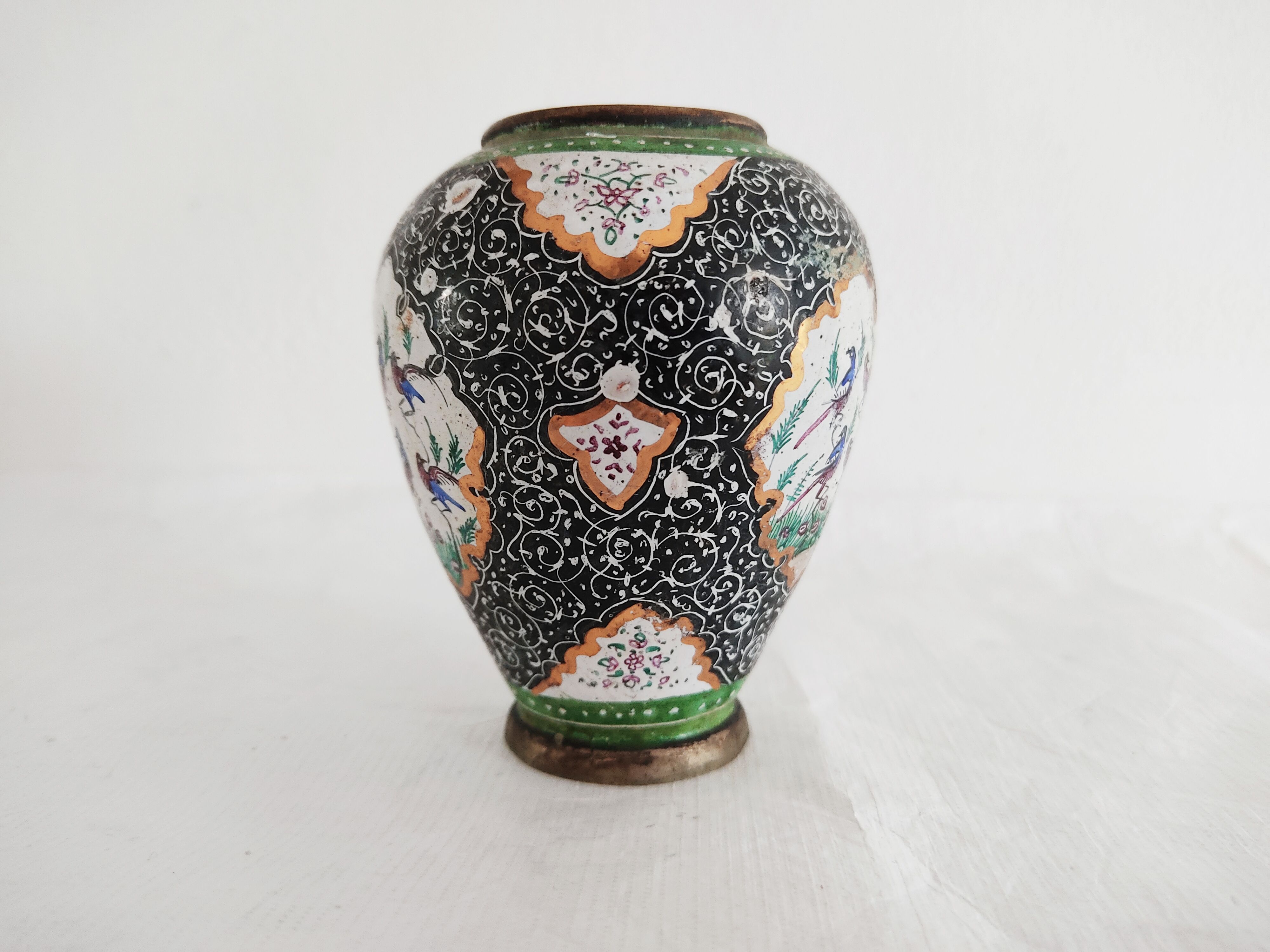 Small copper vase enamelled Persian decoration, circa 1940