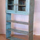 Ancienne étagère en teck birman patine bleu d’origine
