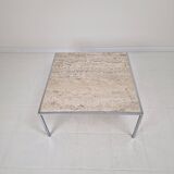 Italian Square Travertine Coffee Table with Steel Base, 1980's