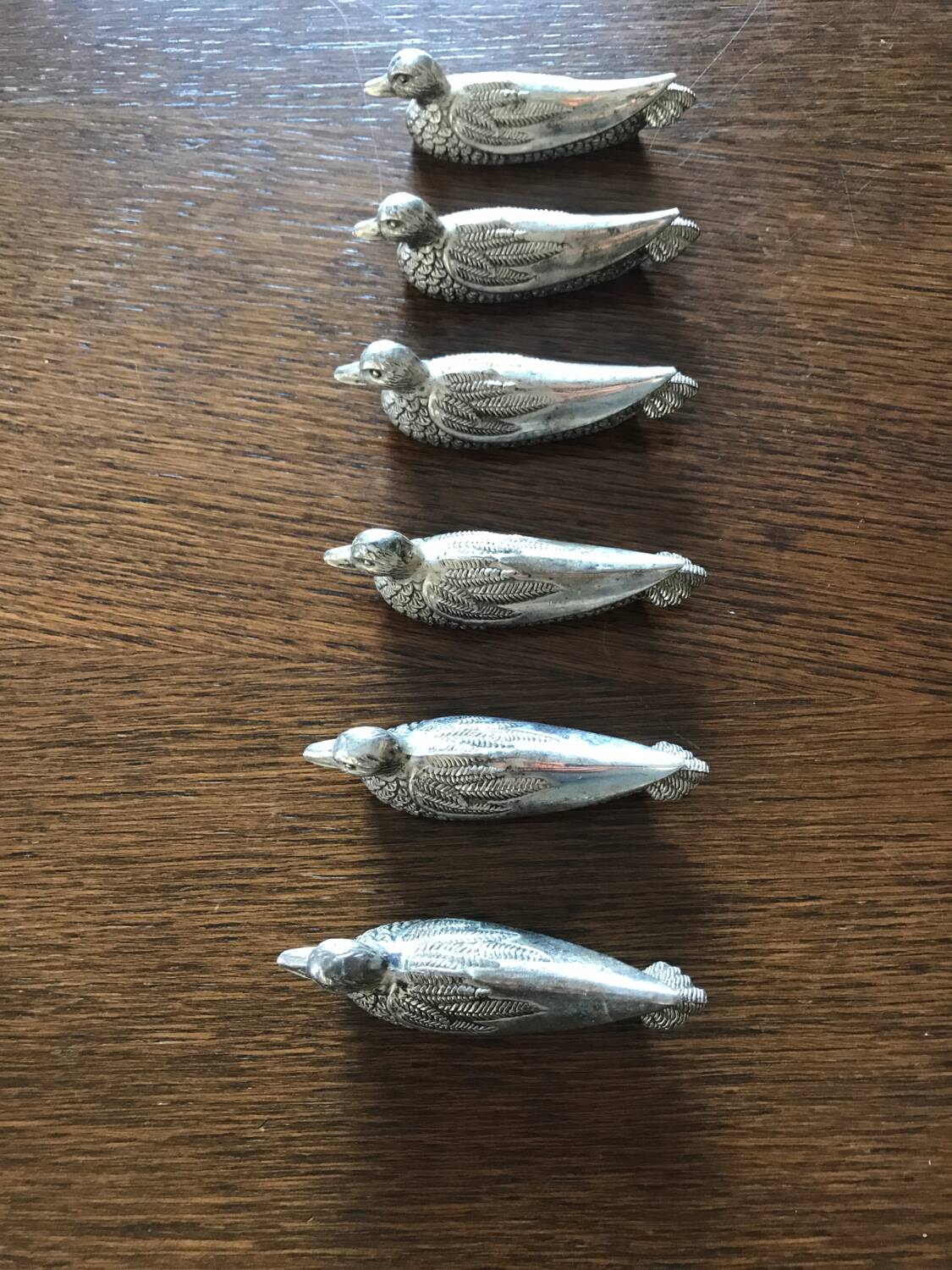 6 portes-couteaux canard en métal argenté