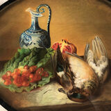 Pair of oval-shaped pastels, still lifes with game, XIXth