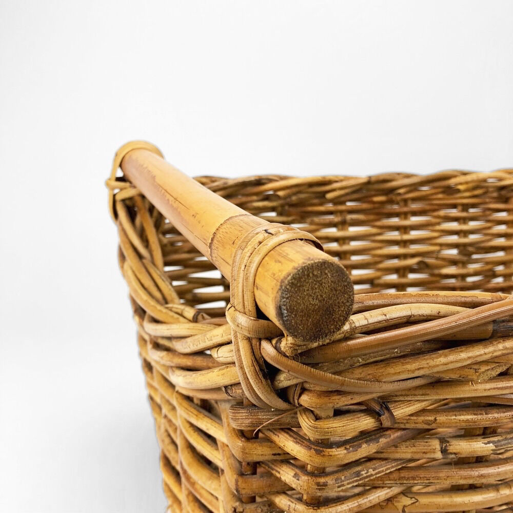 Braided rattan laundry basket