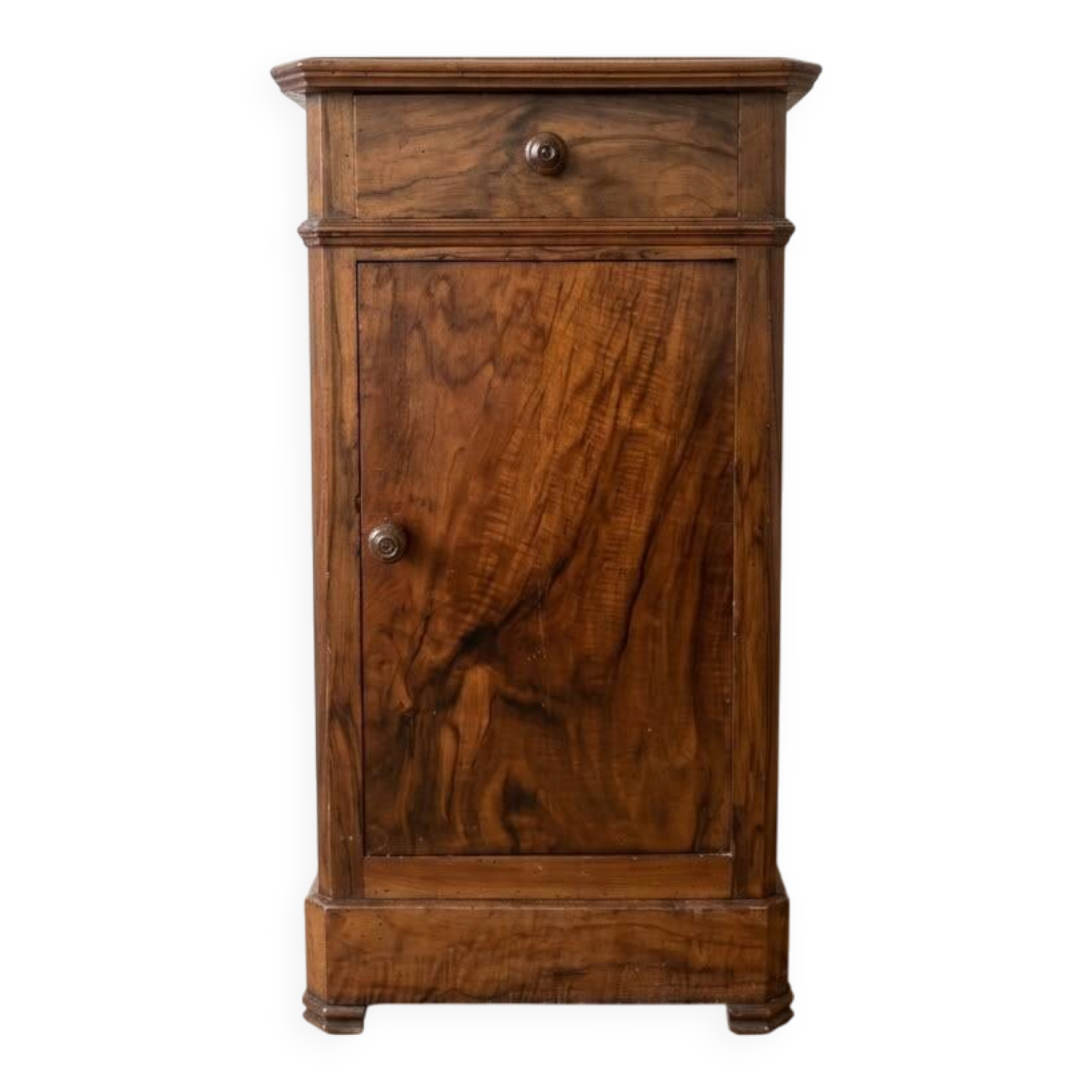 Antique bedside table in solid walnut