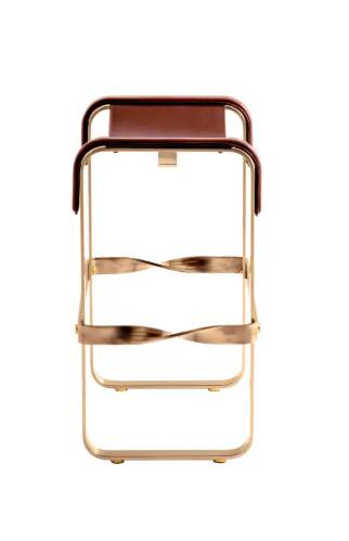 Tabouret de Bar Acier Laiton Vieilli et Cuir de Selle Marron Foncé, Style Contemporain