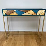 Straw marquetry console