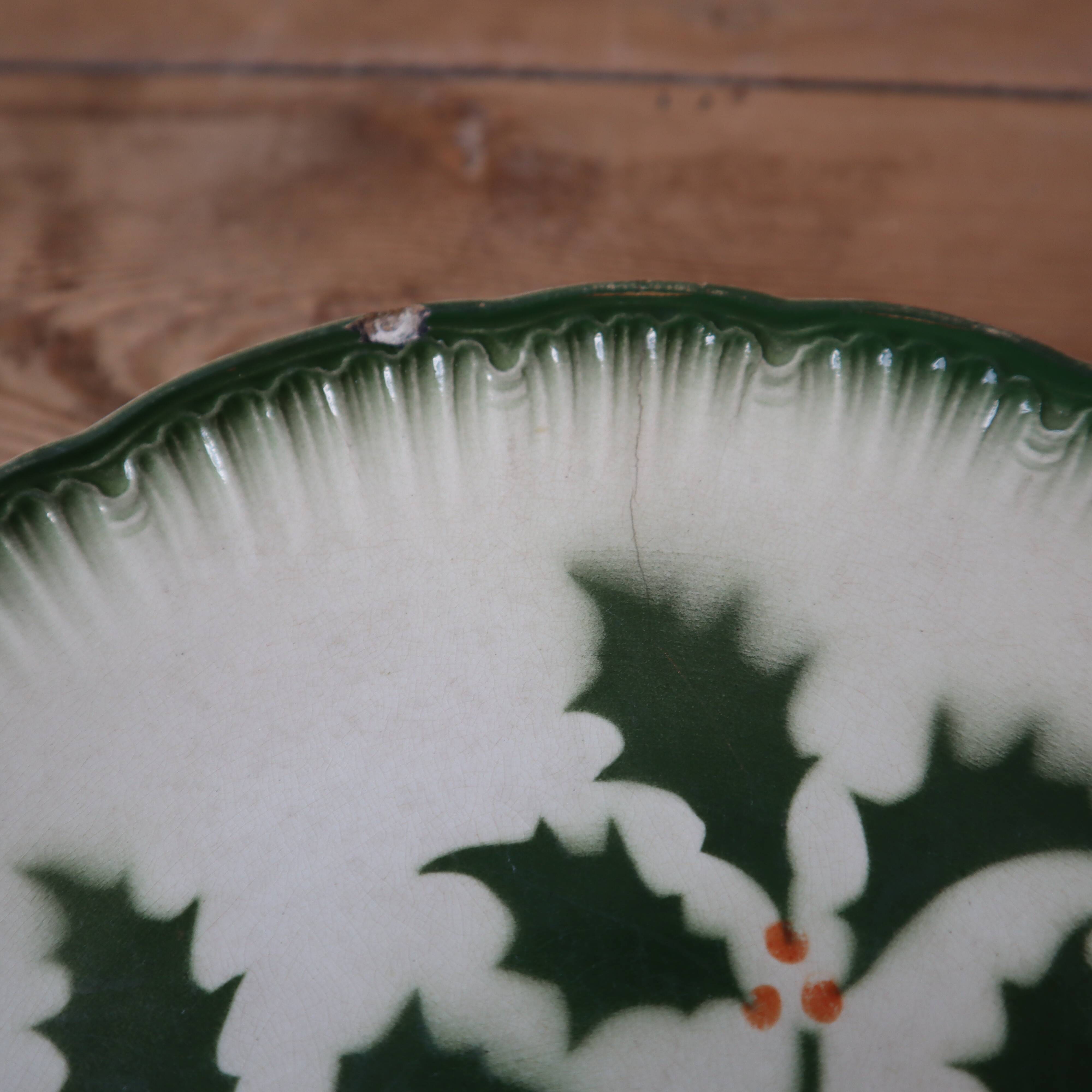 Antique Terre de Fer Badonviller dessert plate with "holly" decoration