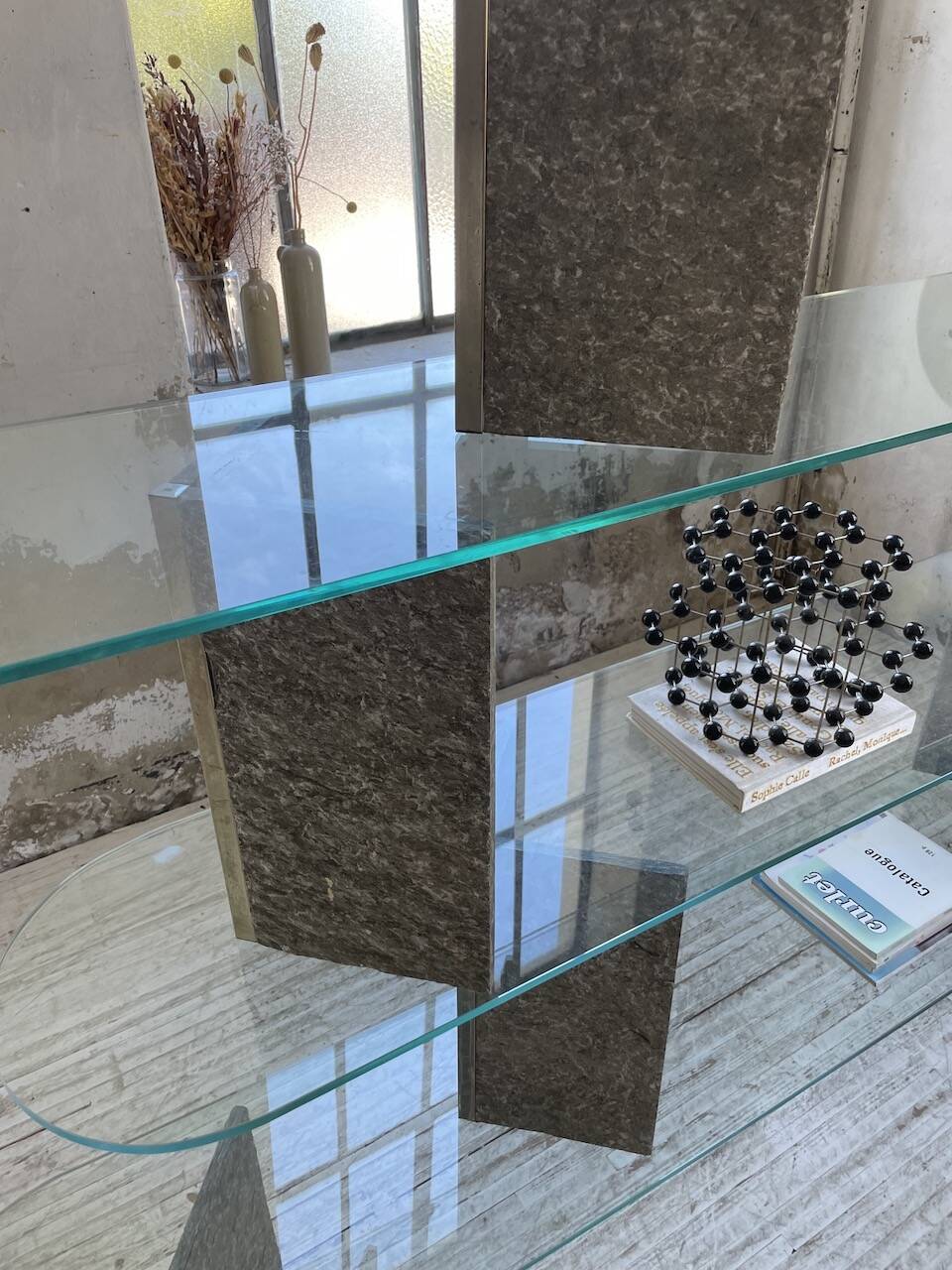 Roche Bobois stone and glass sculpture shelf 1970s