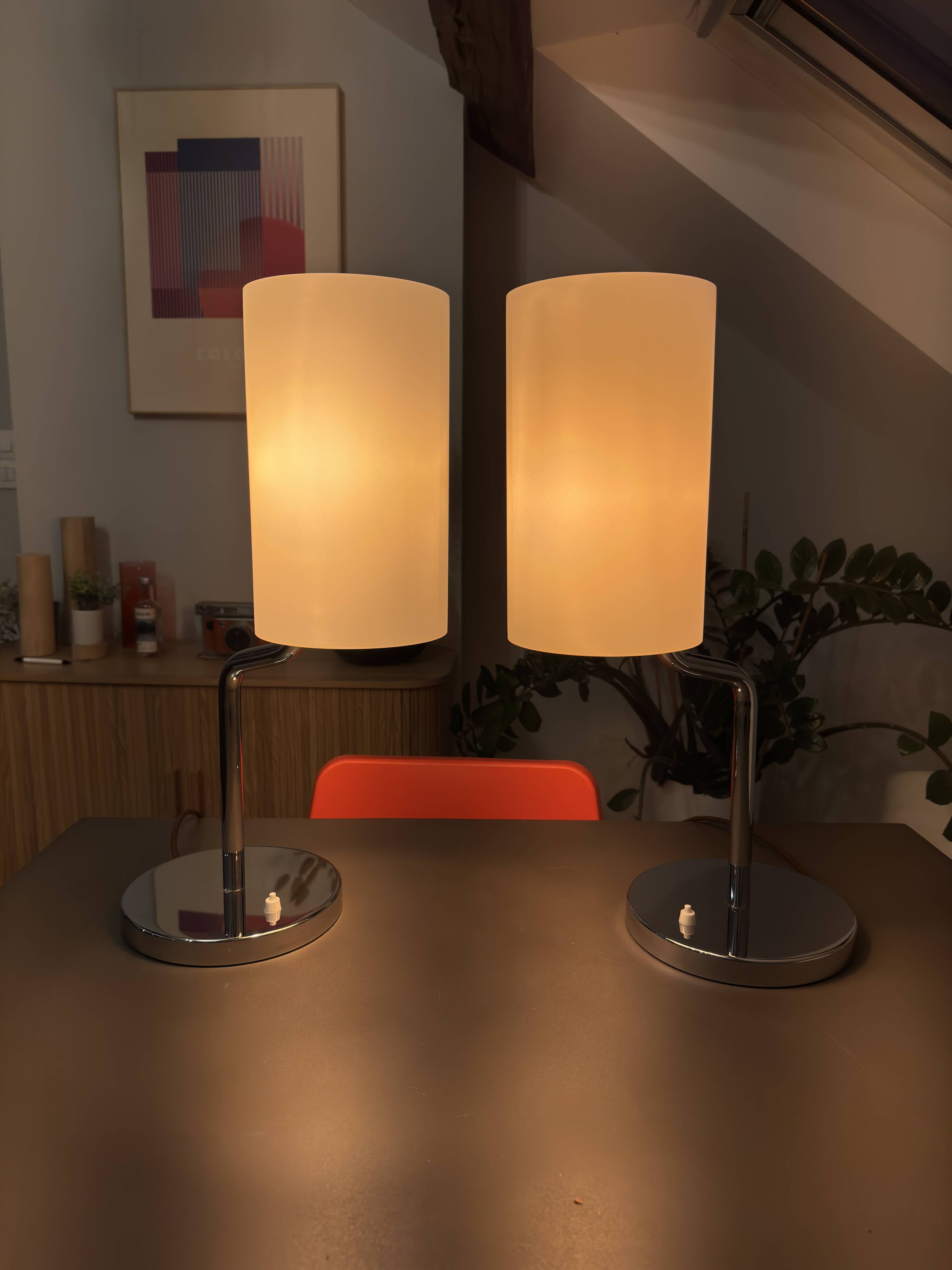 Pair of vintage chrome design lamps – MOOS Switzerland – Italian style
