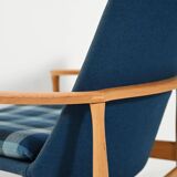 Scandinavian oak and blue wool armchair